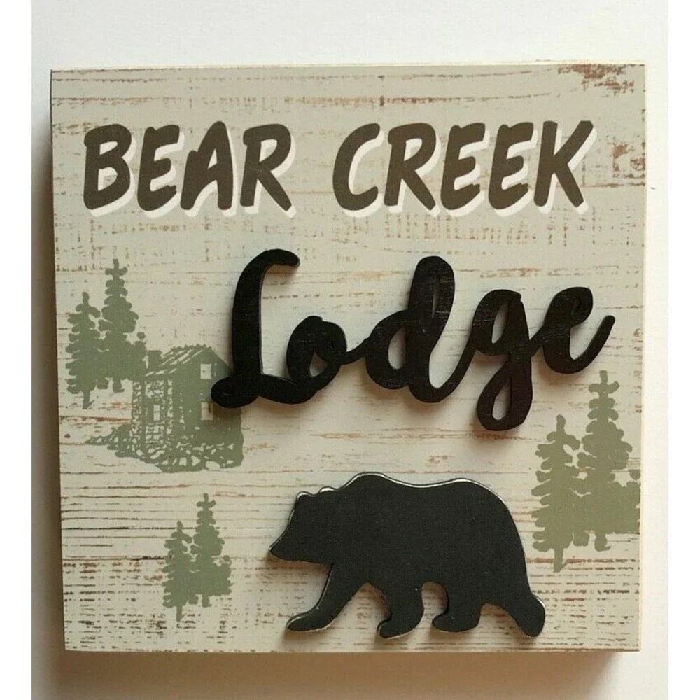 Bear Creek Lodge Sign Shelf Sitter Rustic Cabin Lodge Ski Hunting Camp 8x8